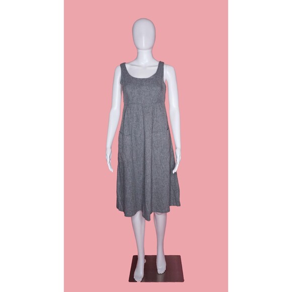 1970s Gray PINAFORE Style Sleeveless Dress with Pockets. Extra Small-Small - Picture 3 of 9